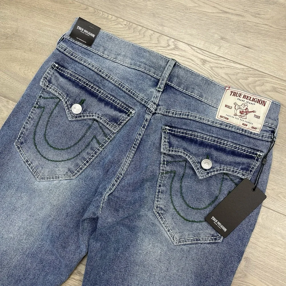 True Religion Ricky Big T Flap Relaxed Straight Jeans Sz 32x34 Light Pacific Was